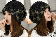 silver lined lace beanie for women